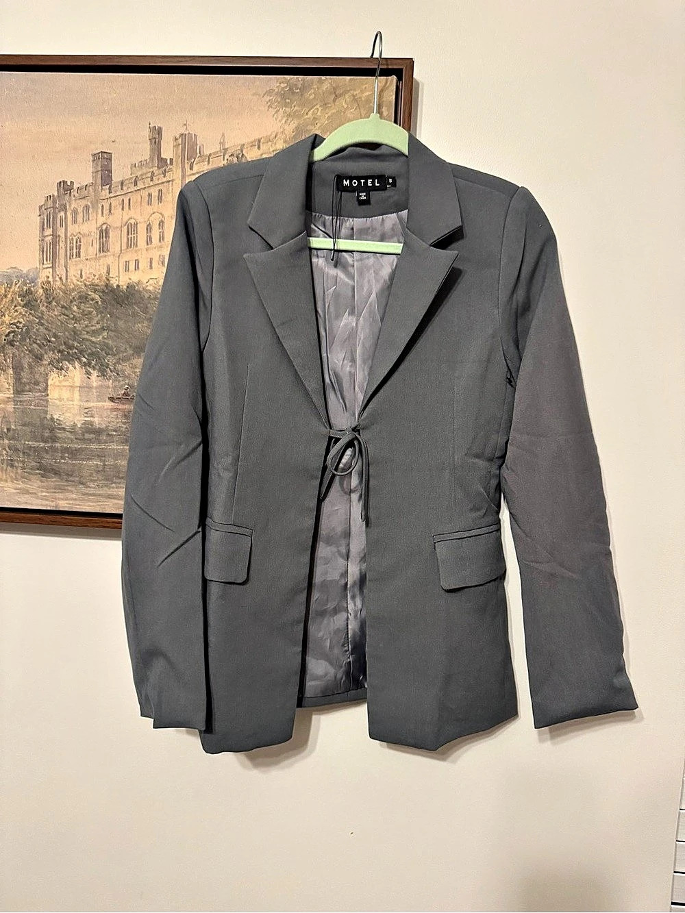 MOTEL Tie-Front Gray Blazer Like New